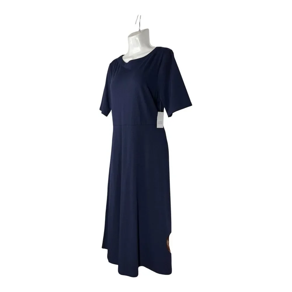 Croft & Barrow Dress Medium Navy Blue Short Sleeve Midi Stretch Casual Travel - Picture 3 of 9